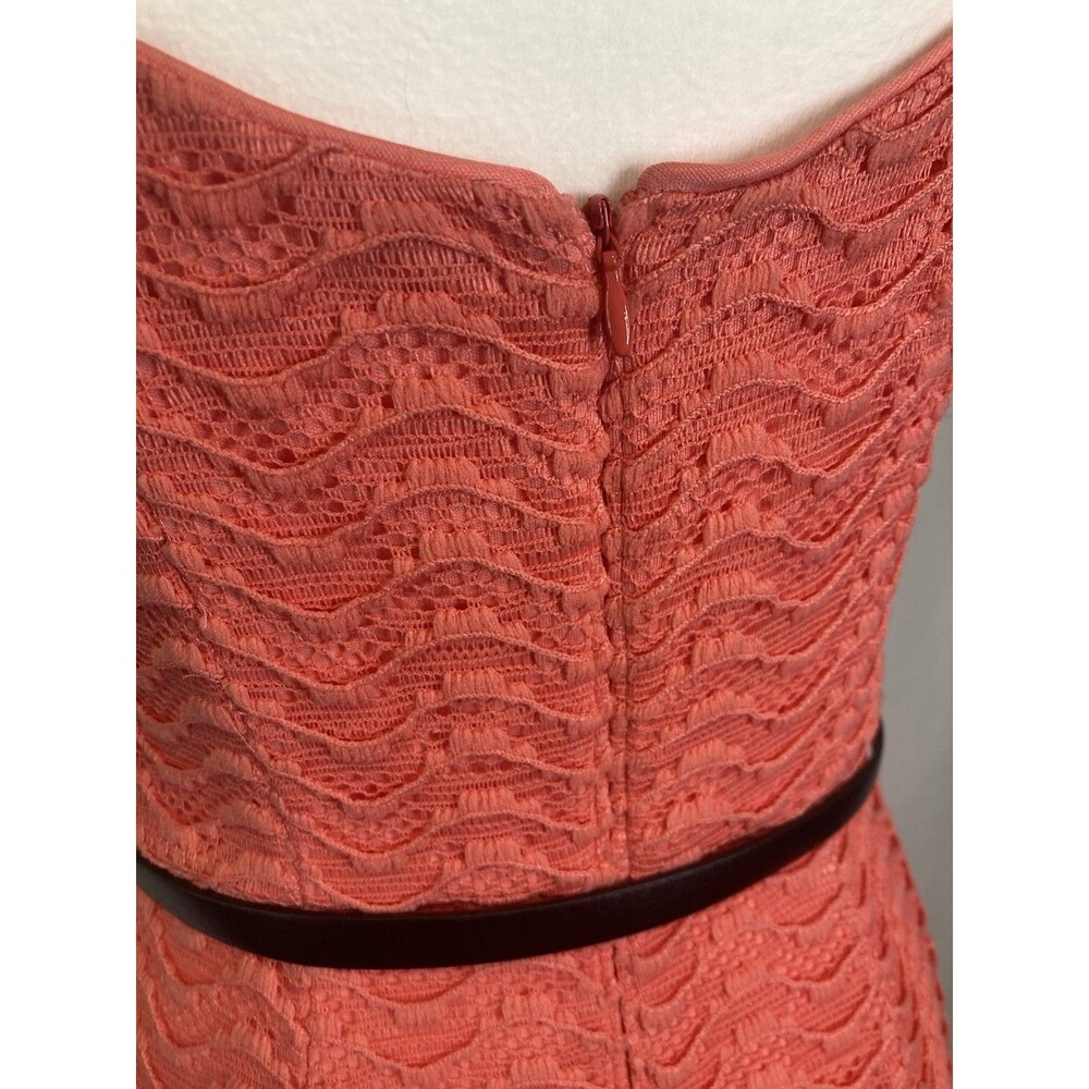 Lace Eyelet Tank Fit & Flare Dress Sz 4 Coral Belted Luxe by Carmen Marc Valvo - Picture 7 of 11